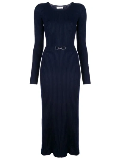 Gabriela Hearst Luisa Belted Ribbed-knit Wool-blend Maxi Dress In Navy