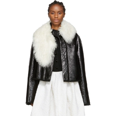 Loewe Shearling-trimmed Cropped Leather Jacket In 1102 Blkwhi