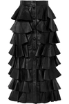 SAINT LAURENT TIERED RUFFLED LEATHER MAXI SKIRT