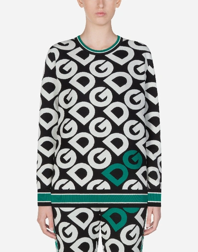 Dolce & Gabbana Wool Jumper With Jacquard Dg Logo In Multicolor