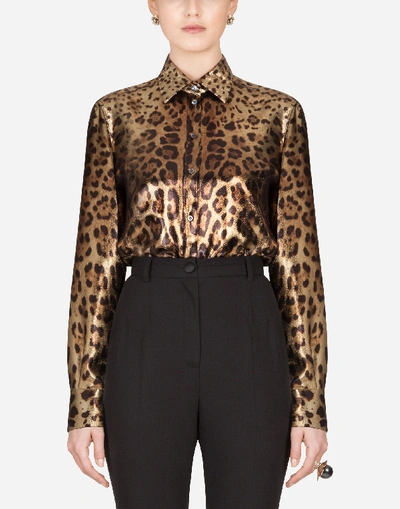 Dolce & Gabbana Georgette Leopard Print Lamé Shirt