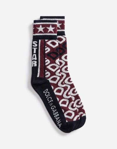 Dolce & Gabbana Cotton Socks With Jacquard Dg Logo In Multicolor