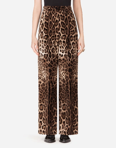 Dolce & Gabbana Velvet Leopard Print Flared Pants