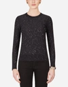 DOLCE & GABBANA MIXED SILK CREW NECK SWEATER WITH MICRO SEQUINS