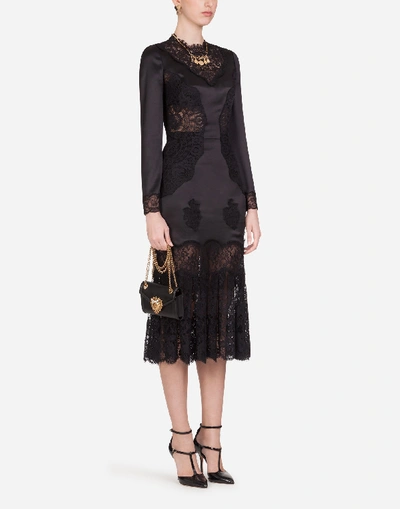 Dolce & Gabbana Lace-paneled Silk-blend Satin Midi Dress In Black