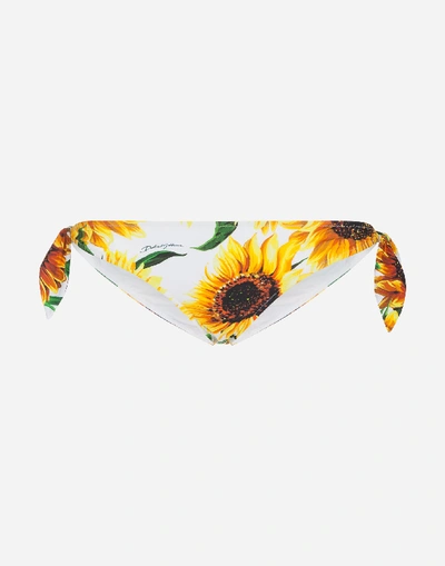 Dolce & Gabbana Sunflower-print Tie Bikini Bottoms In Yellow