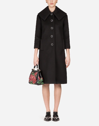 Dolce & Gabbana Woolen Cloth Coat With Jeweled Buttons In Black