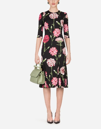 Dolce & Gabbana Carnation Print Midi Dress In Floral Print