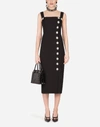 DOLCE & GABBANA DOUBLE WOOL CLOTH MIDI DRESS WITH JEWELED BUTTONS