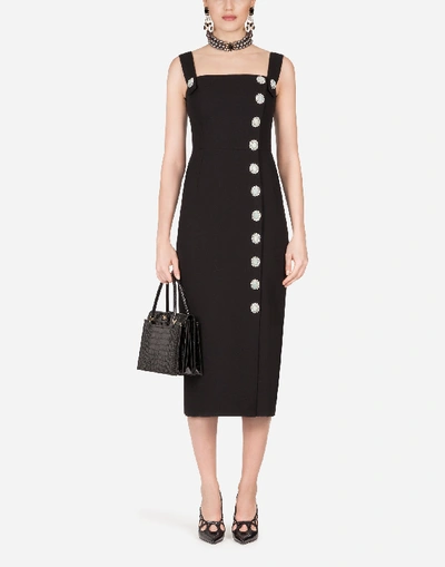 Dolce & Gabbana Double Wool Cloth Midi Dress With Jeweled Buttons In Black