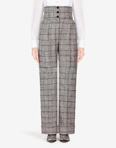 Dolce & Gabbana High-waisted Prince Of Wales Flared Pants In Multi