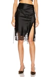 Alexander Wang Draped Fold-over Slip Skirt With Lace In Black