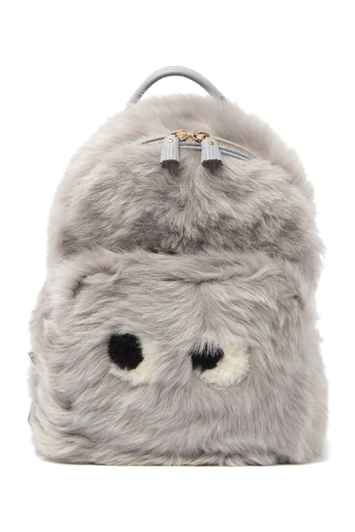 Anya Hindmarch Mini Eyes Right In Genuine Shearling Backpack In Grey