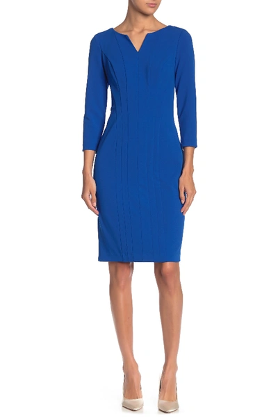 Calvin Klein V-neck Seamed 3/4 Sleeve Dress In Capri