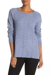 Cyrus Modern High/low Cable Knit Sweater In Denim Blue