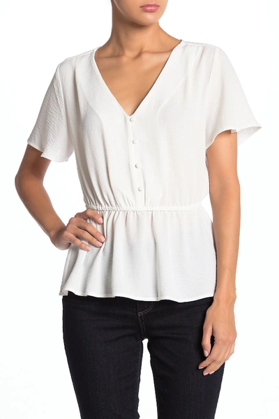 Collective Concepts V-neck Button Peplum Blouse In Winter White