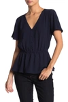 Collective Concepts V-neck Button Peplum Blouse In Navy