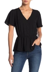 Collective Concepts V-neck Button Peplum Blouse In Black