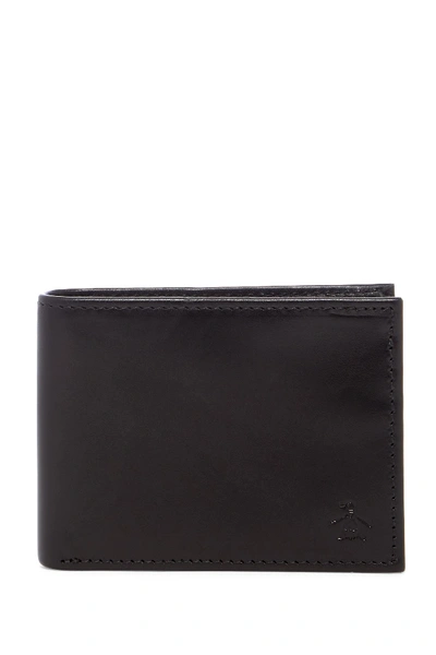 Original Penguin Rfid Slim Bifold Leather Wallet In Blk