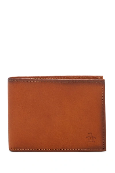 Original Penguin Rfid Slim Bifold Leather Wallet In Tan