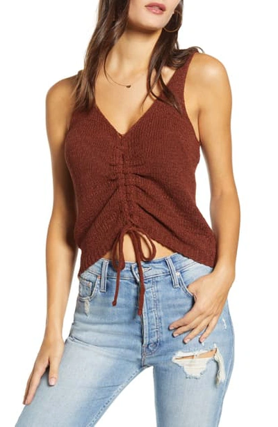 Joa Ruched Front Sleeveless Top In Rust