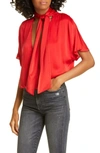 ALICE AND OLIVIA LIVVY TIE NECK WRAP FRONT STRETCH SILK BLOUSE,CC909057014