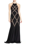HALSTON HERITAGE HALSON HERITAGE LACE INSET GOWN,XCP162229C