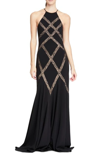 Halston Heritage Halson Heritage Lace Inset Gown In Black