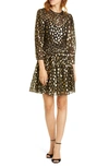 Rebecca Taylor Metallic Leopard-print Long-sleeve Dress In Black Combo