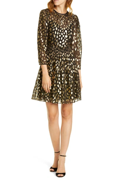 Rebecca Taylor Metallic Leopard-print Long-sleeve Dress In Black Combo