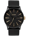 Nixon Men's Sentry Leather/canvas Strap Watch 42mm In All Black/rose Gold