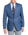 TOMMY HILFIGER MEN'S MODERN-FIT THFLEX STRETCH BLUE PLAID SPORT COAT