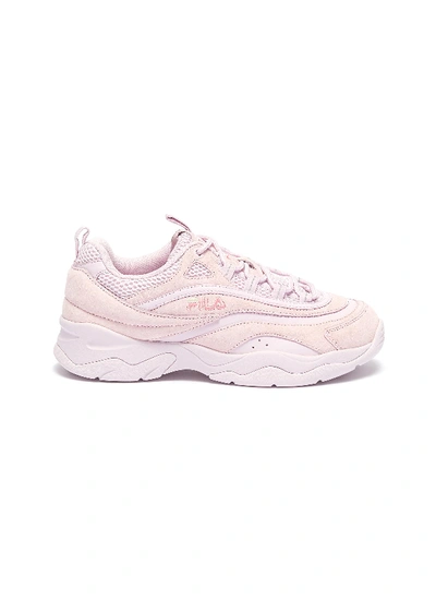 Fila 'ray' Chunky Outsole Panelled Suede Sneakers In Pink