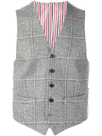 Thom Browne Windowpane Heavy Tweed Vest In 035 Medium Grey