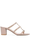 Valentino Garavani Rockstud Caged Metallic Leather Slide Sandals In Beige