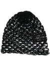 SAINT LAURENT EMBELLISHED OPEN KNIT HAT