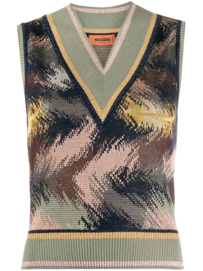 Missoni Pattern Mix Knitted Top In Green