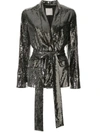 Ingie Paris Sequin Belted Blazer In Silver