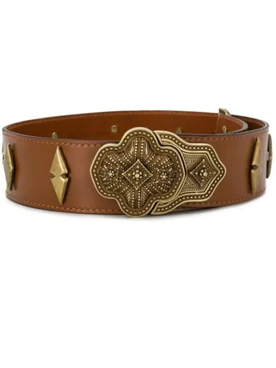 Etro Studded Leather Belt In Brown