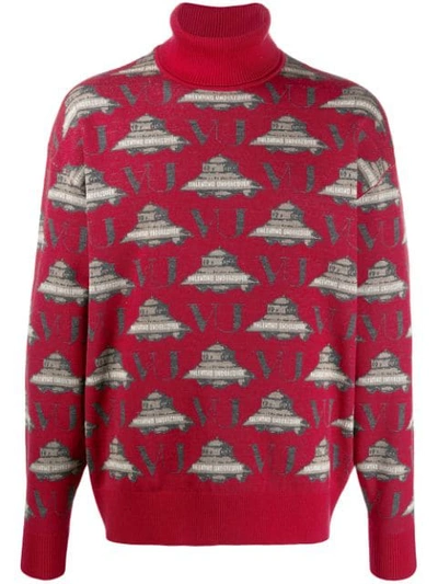 Undercover + Valentino Wool-jacquard Rollneck Jumper In Red