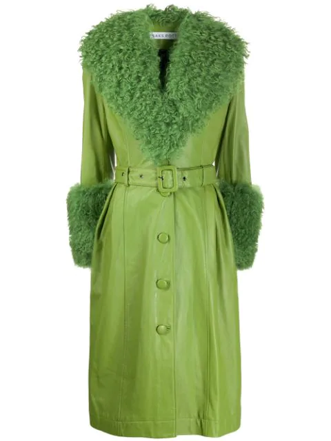 Saks Potts Long Belted Nappa Coat With Fox Fur Trimming In Forest ...