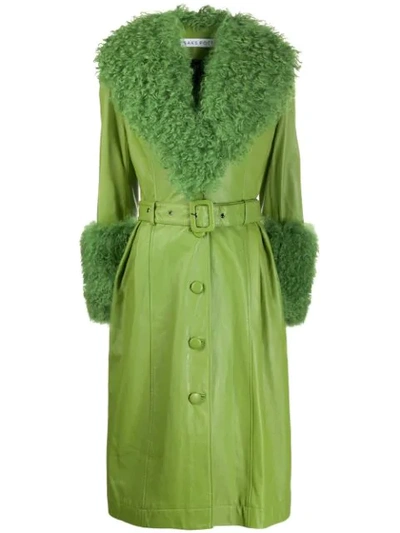 Saks Potts Green Lamb Leather Coat With Shearling Trims