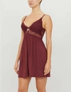 Eberjey Colette Mademoiselle Point D'esprit Stretch-tulle And Lace-paneled Stretch-modal Chemise In Port