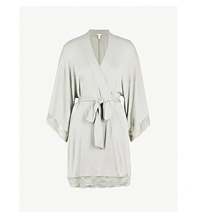 Eberjey Colette Lace-trim Jersey Robe In Thyme