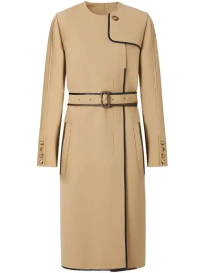 Burberry Women's Leather-trim Wool-blend Dress Coat In Honey