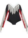 BURBERRY FRINGE DETAIL TRI-TONE STRETCH JERSEY BODYSUIT