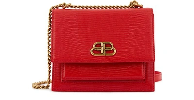 Balenciaga S Sharp Printed Leather Shoulder Bag In Vivid Red