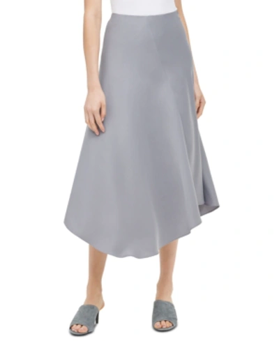 Calvin Klein Asymmetrical-hem Satin Midi Skirt In Tin