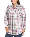 VINCE CAMUTO PLUS SIZE HIGHLIGHTER PLAID 2-POCKET TUNIC