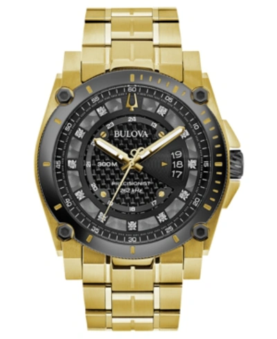 BULOVA MEN'S PRECISIONIST DIAMOND-ACCENT GOLD-TONE STAINLESS STEEL BRACELET WATCH 46.5MM